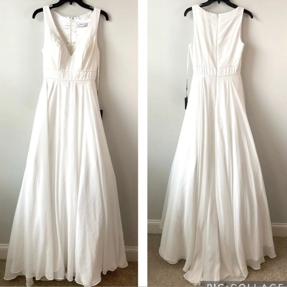 NEW IEENA for MAC DUGGAL 55272 White Chiffon Ball-Gown Wedding Dress Sz 0 - Picture 2 of 14